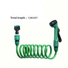 25/33ft Home Expandable Spring Coil Flexible Garden Hose With Multi-Function Spray Nozzle, Car Washing & Watering