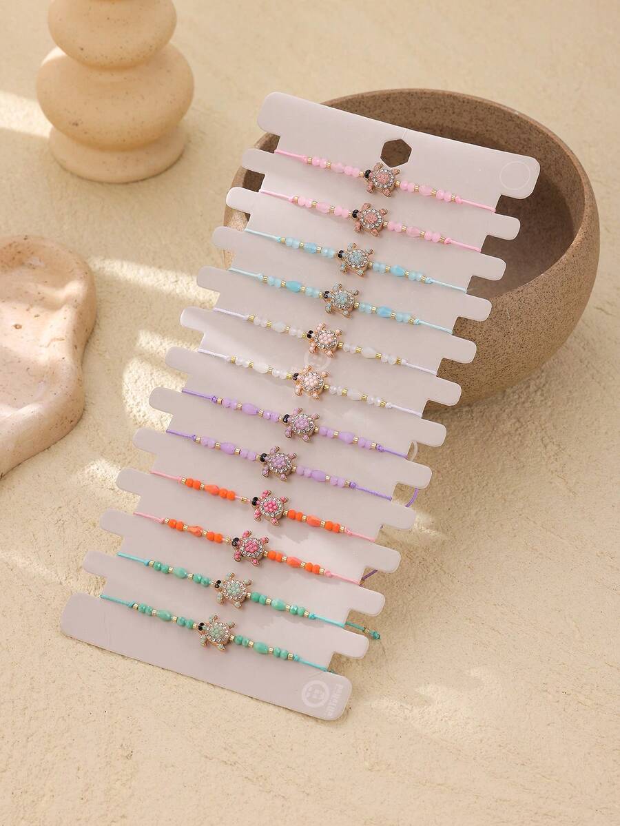 12 件波西米亚风格沙滩海龟装饰脚链套装（女士） - 多色14 - 查看 1