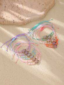 12 件波西米亚风格沙滩海龟装饰脚链套装（女士） - 多色14 - 查看 3