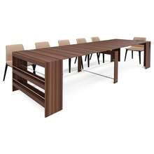 Advwin 118" Extendable Dining Table With Storage, Folding Multipurpose Table For 2-12 People, Modern Wooden Table For Meetings, Weddings, Office, Party - 棕色 - 查看 2
