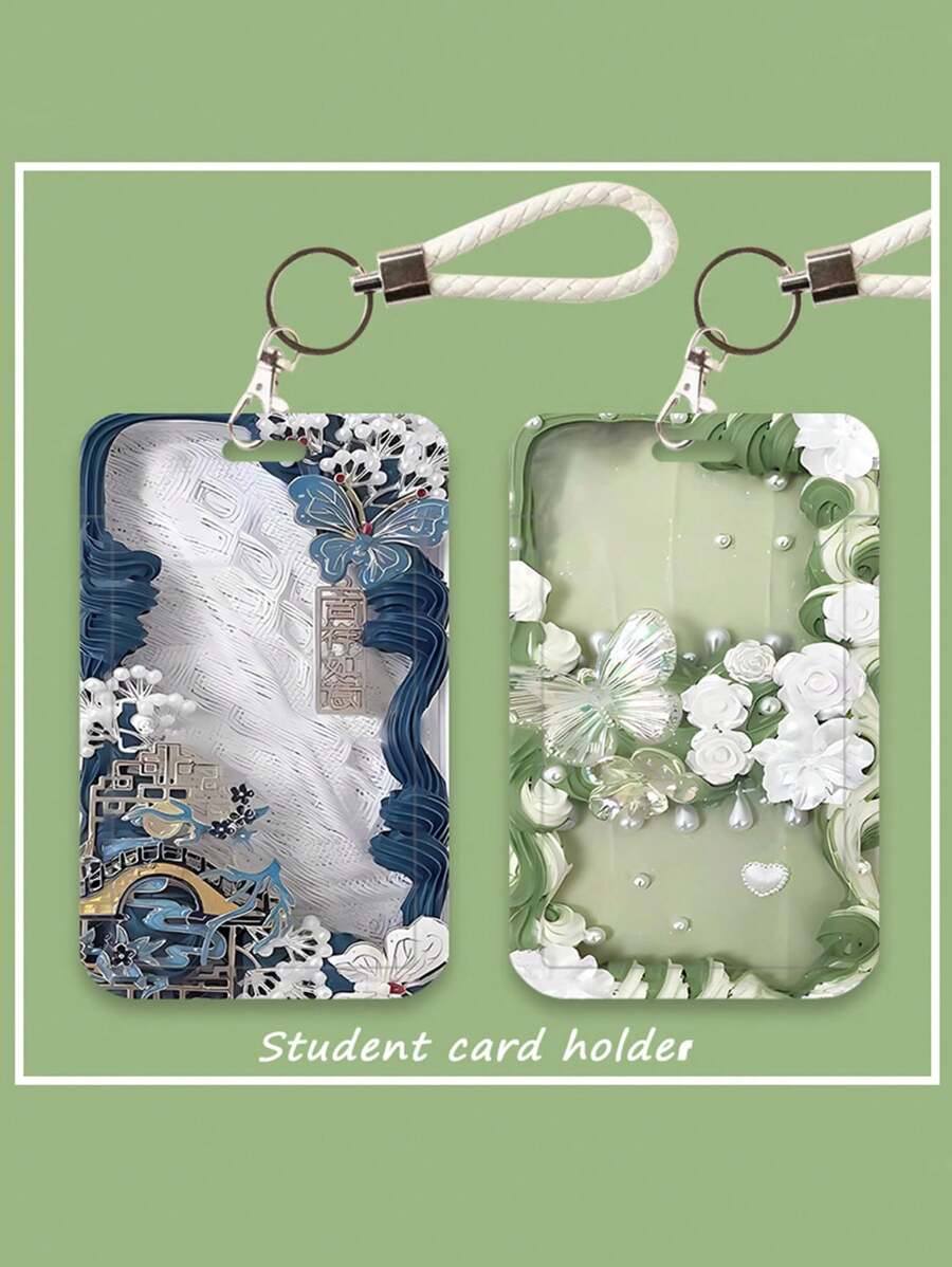 花朵造型卡套，适用于学生证、餐卡、地铁卡、公交卡、学生接送卡 - 防丢硬壳卡盒卡套卡包钱包名片夹信用卡夹身份证夹女士卡包 - 彩色 - 查看 1