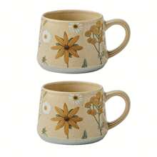 1/2 包带手柄陶瓷咖啡杯，360ml/12oz 复古花朵陶瓷咖啡杯，手工装饰美学茶杯，适用于拿铁、茶、牛奶、热可可，适用于洗碗机和微波炉