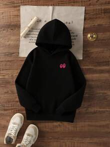 Tween Girl 休闲印花黑色保暖内衬连帽运动衫，秋季 - 黑色 - 查看 4