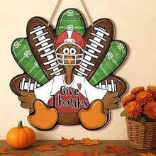 1 buah Papan Selamat Datang Kayu Bergaya Vintage Bertema Turki Sepak Bola untuk Hari Thanksgiving Musim Gugur, Cocok untuk Dekorasi Dinding Rumah Bergaya Rumah Pertanian - MultiWarna - View 1