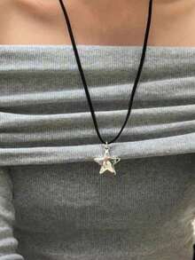 时尚韩版绒面星星吊坠项链，可调节长链毛衣项链，女士适用 - 銀色 - 查看 4