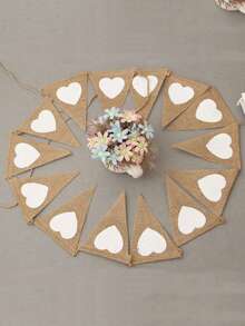 Rustic Heart Burlap Triangle Flags - DIY Party & Wedding Decor, Background Photography Decor Bunting,Perfect For Outdoor Events, Anniversaries, Birthdays, Halloween, Christmas, Valentine's Day - Multicolor - View 2