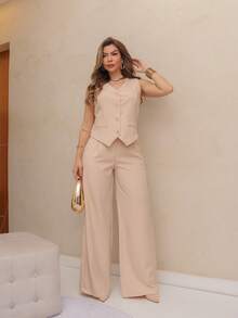 WOMEN'S VEST AND PANTS SET SP042 - Màu be - Xem 3