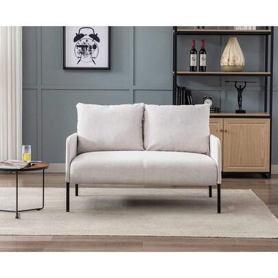  Chairus 2 Seater Settee Modern Linen Loveseat Sofa Upholstered Living Room Armchair Couch With Metal Legs