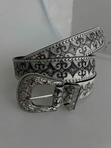 中世纪复古皮带，维京复古压花铆钉腰带，怀旧花卉朋克铆钉百搭腰带，适合各种场合秋季、秋季、万圣节 - 彩色 - 查看 1