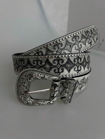 Whyspr 中世纪复古皮带，维京复古压花铆钉腰带，怀旧花卉朋克铆钉百搭腰带，适合各种场合秋季、秋季、万圣节