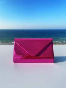 2025 Newest Fashionable Silver Metal Evening Bag, Women's PU Leather Shiny Mirror Flap Clutch, Elegant Party Shoulder Bag With Chain And Wallet - Hot Pink - View 3
