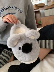 XIXITIAO 2025新款情侣款可爱考拉图案毛绒保暖室内防滑拖鞋，新奇居家鞋 - 淺灰色 - 查看 2