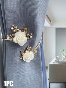 1入組花形人造珍珠裝飾窗簾環家用鋅合金窗簾裝飾繫帶 - 彩色 - 查看 4