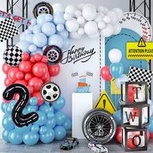 Two Fast Birthday Decorations Race Car Party Supplies For Racing Balloon Garland Arch Kit Blue Red White Latex Balloons And Wheel Checkered Foil Balloons 1 2 3 4 5 6 7 8 9 Years Old Birthday Decor - Color Mixing - View 5