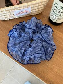 韩国蓝灰色格子网状荷叶边发圈优雅简约蓬松甜甜圈风格发圈，大号发饰，发圈，发球，休闲 - 彩色 - 查看 14