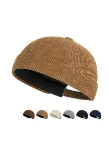 Casquette sans bord en velours côtelé unisexe, casquette de couleur unie style Tang, casquette vintage de type Peaky pour hommes et femmes - A - Voir 1