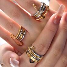 1pc New Multi-Layer 18K Gold Plated Ring, Gift - Stainless Steel Ring - View 4