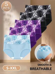MEIYATING 5条装女士高腰花朵印花舒适无缝三角内裤