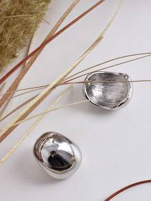 "Geometric Mirrored Silver Earrings – Modern Minimalism With A Futuristic Touch" - Bạc - Xem 3