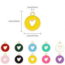 50pcs Assorted Double-Sided Oil Dripping Heart-Shaped Alloy Round Charms, Suitable For Women's Necklace, Earrings, Hair Accessories, Pendant DIY, Heart-Shaped Jewelry, Couples Pendant, Gift For Friends Holiday - Multicolor - View 7