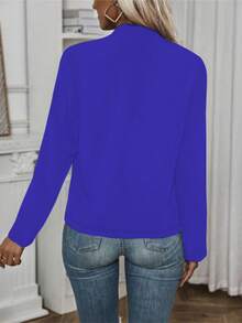 Women's Plain Color Button-Down Thin Jacket, Spring & Autumn - Color Blue - View 6