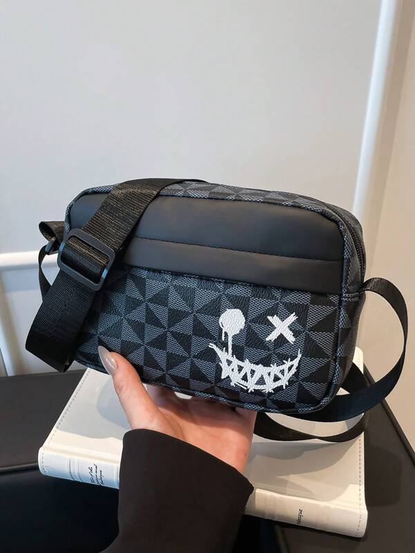 Bolso bandolera deportivo casual a cuadros de moda para hombres, bolso cuadrado pequeño para negocios