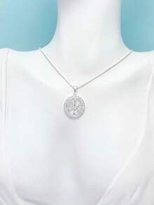 Colar feminino simples e elegante, pingente redondo da árvore da vida, incrustado com zircônia banhado a prata 925 - Prata - Visão 4
