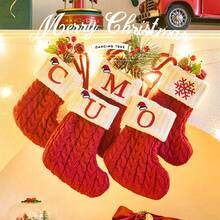 1 件圣诞糖果袜，针织刺绣圣诞帽糖果袜，卧室挂饰，圣诞装饰道具，18 种各样的字母可供选择，圣诞节 - 彩色 - 查看 7