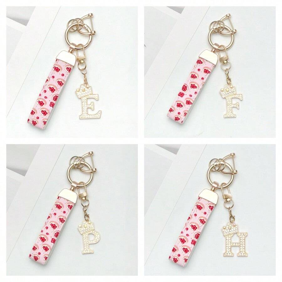 1 件锌合金钥匙扣，采用印花 PU 皮革设计，搭配闪亮皇冠字母吊坠，防锈涂层，适合悬挂车钥匙、钥匙等。它与任何东西相匹配，是引领潮流的必备品！ - 彩色 - 查看 1