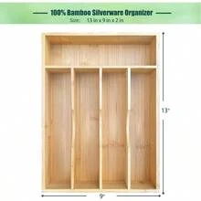 Organizador De Cubiertos De Bambu Para Cajones De Cocina Bandeja De Utensilios De 9 Pulgadas Para Cajon Pequeño Bandeja De Cubiertos Organizador De Madera Para Cubiertos Cuchillos 5 - Plata - View 2