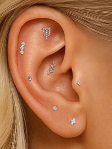 925 纯银小号螺纹平背耳环，女士奢华风格耳钉，适合日常佩戴，新娘首饰，精美珠宝 - 白金 - 查看 13