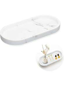 1/2pcs White Marble Silicone Tray, Bathroom Vanity Storage Tray, Bathtub Tray Decoration, Silicone, Kitchen Stand Waterproof Small Storage Tray For Dressing Table Soap Shampoo Candle Towel Plant Jewelry Ring Desk Home Decor For Women Storage Organizer Travel Holiday Essential Fall Decor Autumn Halloween