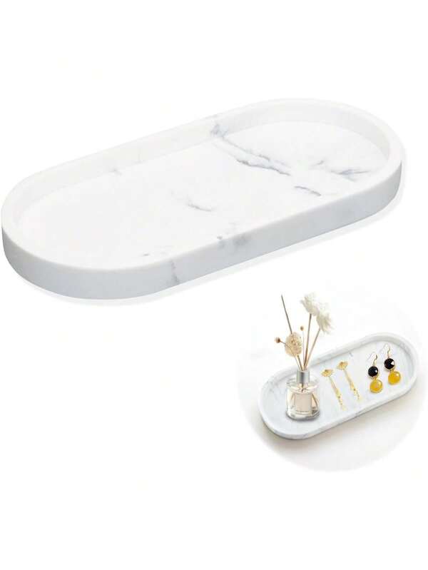 1/2 pièces Plateau en silicone en marbre blanc, plateau de rangement pour vanité de salle de bain, plateau de décoration pour baignoire, en silicone, support de cuisine imperméable petit plateau de rangement pour table de maquillage, savon, shampoing, bougie, serviette, plante, bijoux, bague, bureau, décoration maison pour femme, organisateur de rangement, accessoire de voyage, décoration d'automne, Halloween