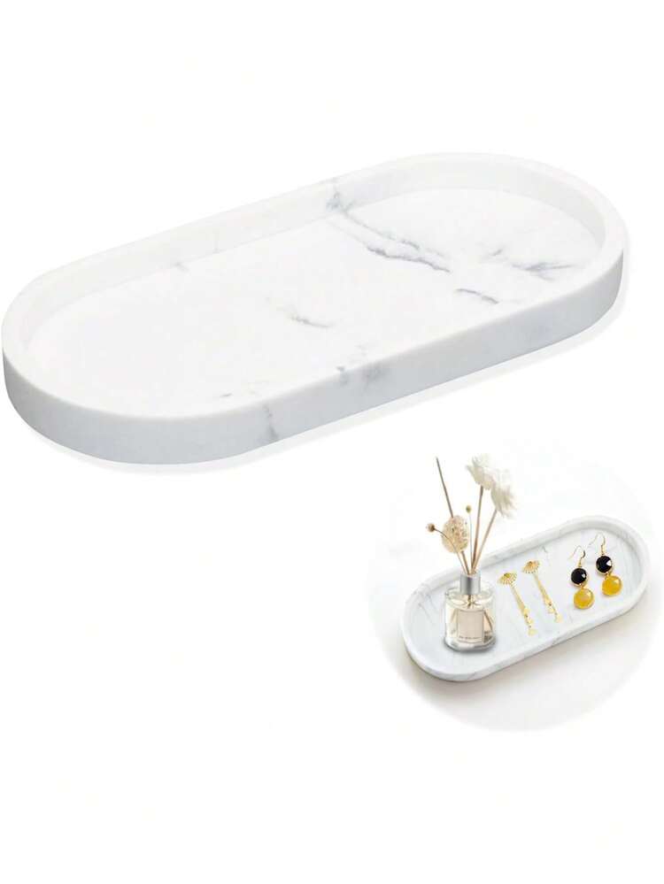 1/2 件白色大理石硅胶托盘，浴室梳妆台储物托盘，浴缸托盘装饰，硅胶，厨房支架防水小型储物托盘，适用于梳妆台肥皂洗发水蜡烛毛巾植物珠宝戒指书桌家居装饰女士收纳整理器旅行假日必备秋季装饰秋季万圣节 - 彩色 - 查看 1