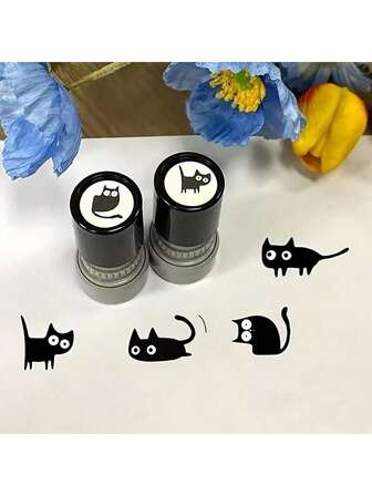 Set de 4 sellos de gato negro de estilo de dibujos animados creativo, gato negro de cuello torcido divertido, regalo perfecto para fiestas, regalo del día festivo para fanáticos. (Estilo aleatorio)
