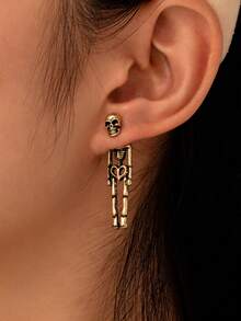 1 对哥特朋克风格夸张骷髅头流苏耳环，万圣节服装珠宝 - 多色5 - 查看 2