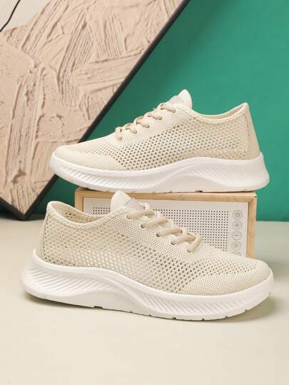 Zapatillas deportivas transpirables de malla para mujer de talla grande, con cordones frontales suaves y cómodos para correr al aire libre