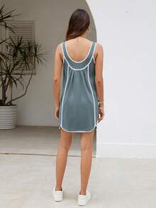 Women's Summer Tennis Dress Sleeveless Casual Round Neck Pleated Sports Pullover Mini Dresses - 霧霾藍 - 查看 4