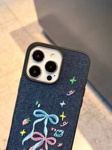 1件装创意简约蝴蝶结、草莓、椰子树、星星牛仔印花防摔手机壳，兼容 Xs/Xs Max/XR/11/12/13/14/14 Plus/15/15 Plus/16 Pro/16 Pro Max、S25 Ultra、OPPO、Redmi Note 14，防水防震防刮。 - 彩色 - 查看 4