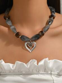 1件优雅时尚金色心形吊坠，橙红色树脂3D心形多吊坠，法式滴油，金链，不对称花卉串珠，粉色紫红色蓝色橙色树脂3D心形吊坠，镂空心形吊坠，仿珍珠，随机酒红色尺寸吊坠，绿色竹节珠，星形元素吊坠，陶瓷心形吊坠，琥珀珠，豹纹心形水钻装饰 - 彩色 - 查看 4