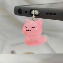 1pc Glow-In-The-Dark Resin Smiling Cat Pendant Phone Dust Plug Charm, Phone Decoration