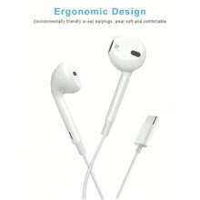Écouteurs intra-auriculaires haut de gamme avec connecteur USB-C, écouteurs avec contrôle filaire à trois boutons pour contrôler la musique, les appels téléphoniques et le volume, compatibles avec iPhone 16/16 Plus/16 Pro/16 Pro Max, iPhone Série 15, Galaxy S24/S23/S22, CarPlay, iPad, Pixel - Gris