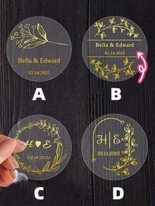 1~120pcs Custom Name/Date Stickers, Round Transparent Gold Foil, Wedding Stickers, Personalized Anniversary Labels, Customized Text Party Favour Labels, Gold Stamping,Ornamental, High-Quality, Colorful, Custom, Unique, Personalized, Ideal Gifts,Ideal Gifts For Friends Home, For Anniversaries, For Birthdays, - Multicolor - View 10