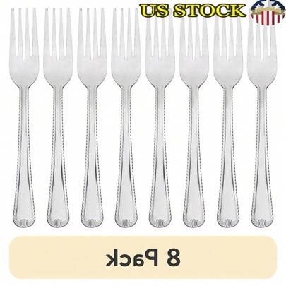 8 Pack Silver Stainless Steel Dinner Forks Set Ergonomic Lace Design Dishwasher Safe Utensils Ideal Camping Picnics Parties