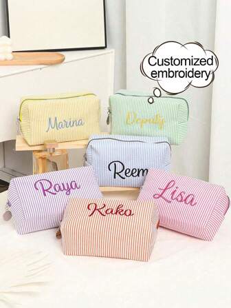 Customized Embroidery Minimalist Square Cosmetic Bag, Skin Care Bag, Wash Bag, Packaging Box, Travel Supplies, Cruise Supplies, Dormitory Supplies, Wedding Bridesmaid Gift, Mother Gift, Birthday Gift,All-Purpose,Large Capacity,Versatile,Multifunction,Colorful,Cute,Adorable,Contracted,Funny,Kawaii,Y2K,Minimalist,Commuting,Business Casual,Basics,Custom,Personalized,Unique,Customized,Ideal Gifts For Him,Ideal Gifts For Her,Her,Family,Friends,Girlfriend,For Anniversaries,For Birthdays,For Holiday/ Vacation,For Outdoors/Outings/Travel/Hiking/Stadium/Sports/Climbing,For Business/Commute/Work/Office