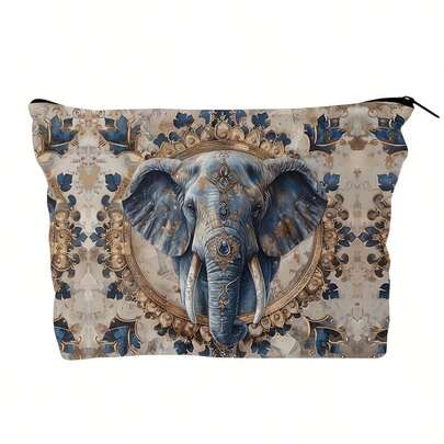 1 adet Fil Tasarımlı Kozmetik Çantası, Güvenli Fermuarlı Kadın Seyahat Tuvalet Çantası, Güzellik Aletleri ve Aksesuarları İçin Çok İşlevli Hafif Makyaj Çantası
