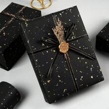 1 卷 - 哑光黑色和金色铝箔礼品包装纸，万圣节黑色纯色纸，礼品包装纸，非常适合婚礼、情人节生日、圣诞节、Y 花束、金属质感圣诞礼品包装纸、DIY 圣诞元素配饰装饰纸、纯色图案、哑光包装纸、万圣节、感恩节、冬季