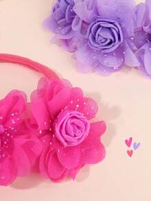 2 chiếc băng đô hoa cho bé, băng đô hoa màu trơn cho trẻ mới biết đi, trẻ sơ sinh, băng đô nylon co giãn mềm màu hồng nóng, băng đô hoa màu tím, phụ kiện tóc cho bé - Nhiều màu - Xem 5