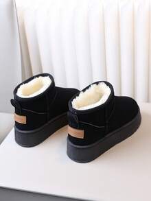 Thick Sole Solid Color Flat Snow Boots, New Design - Black - View 6