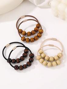 3 件/6 件女士优雅纯色金色仿珍珠发圈，适合日常休闲和假日服装搭配，马尾辫夹，发圈，发绳 - 金色 - 查看 5